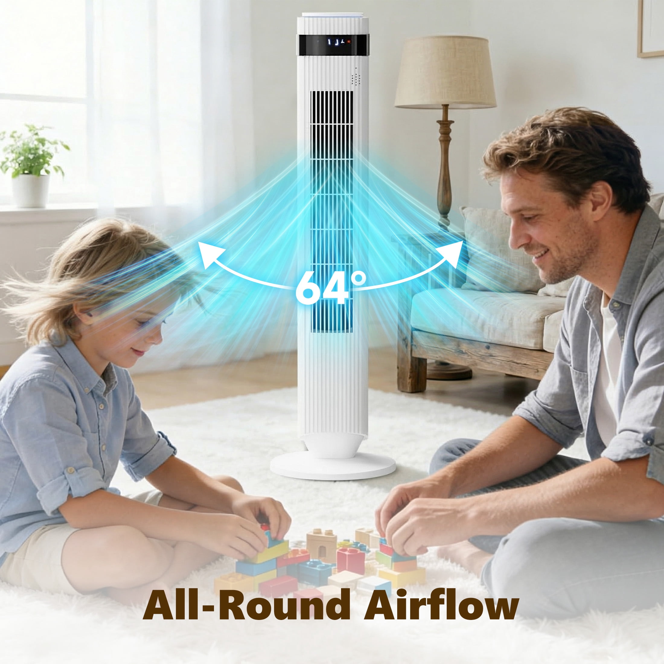 SHOUFTW 36 inch Tower Fan with Remote Control, Oscillating Bladeless Floor Fan, 5 Speeds and 4 Modes for Bedroom Home and Office, White