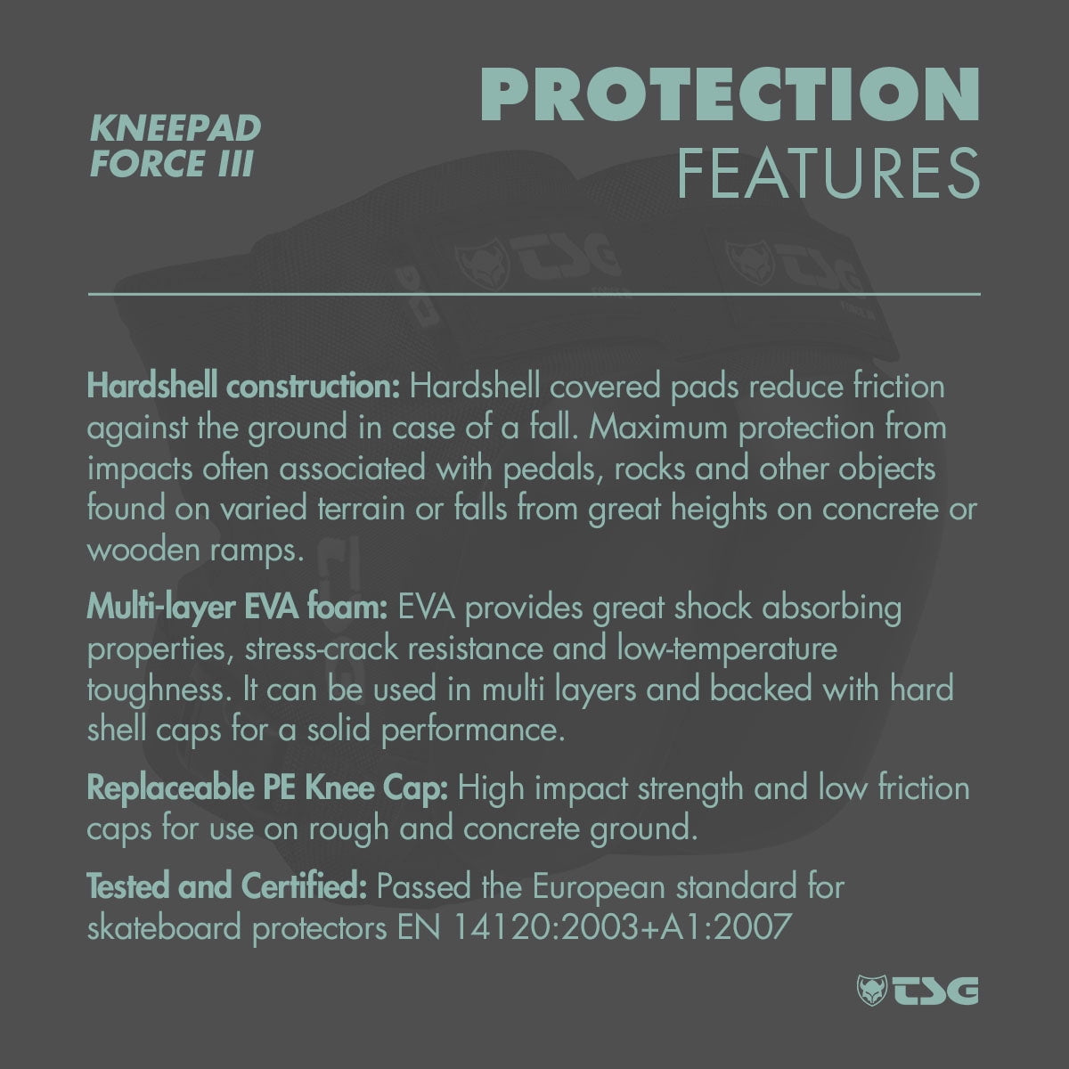 TSG Force III Knee Pads Hardshell EVA Foam PE Cap Roller Derby Certified Safety