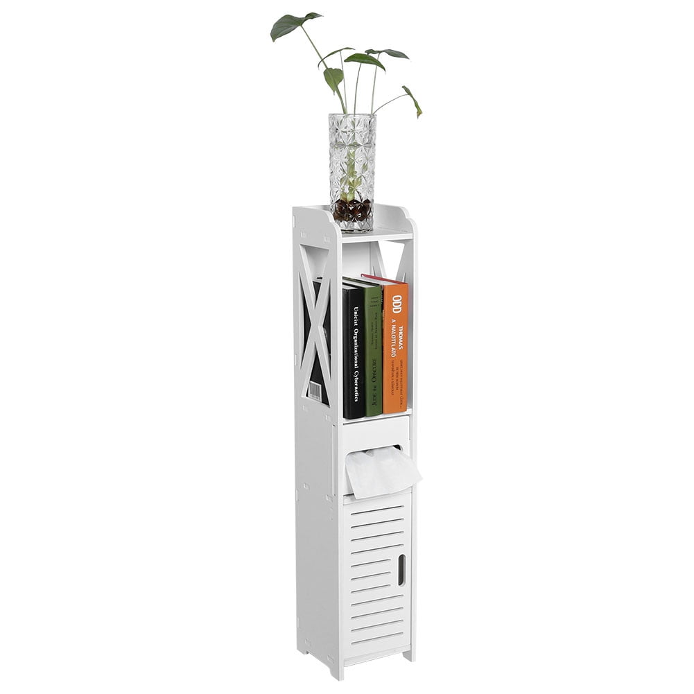 BIMZUC 31.5 inch Antique White Bathroom Floor Cabinet with Slim Wood-Plastic Storage Shelves and Drawers (80x15.5x15cm)