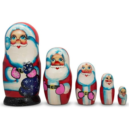 - Set of 5 Santa Claus with Gifts Wooden Nesting Dolls 6 Inches