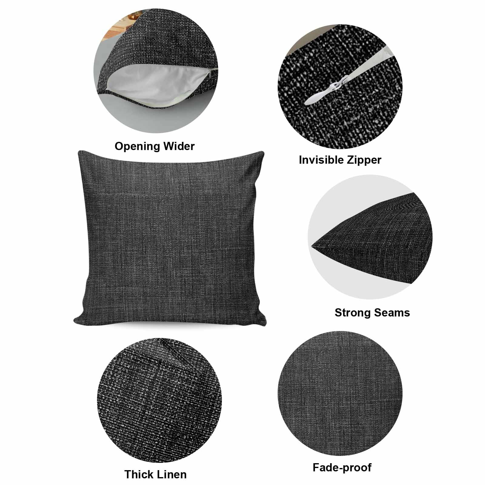 Black Pillow Covers 20x20 Inch, Farmhouse Burlap Solid Black Color Modern Linen Texture Linen Pillowcase with Invisible Zipper, Decorative Throw Pillow Covers Cushion Case for Couch Sofa Bed