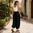 thumbnail image 6 of Women's Soft Casual Elastic Waist Lantern Pants Loose Baggy Harem Trousers with Cuffed Ankles for Walking Lounge Wear, 6 of 7
