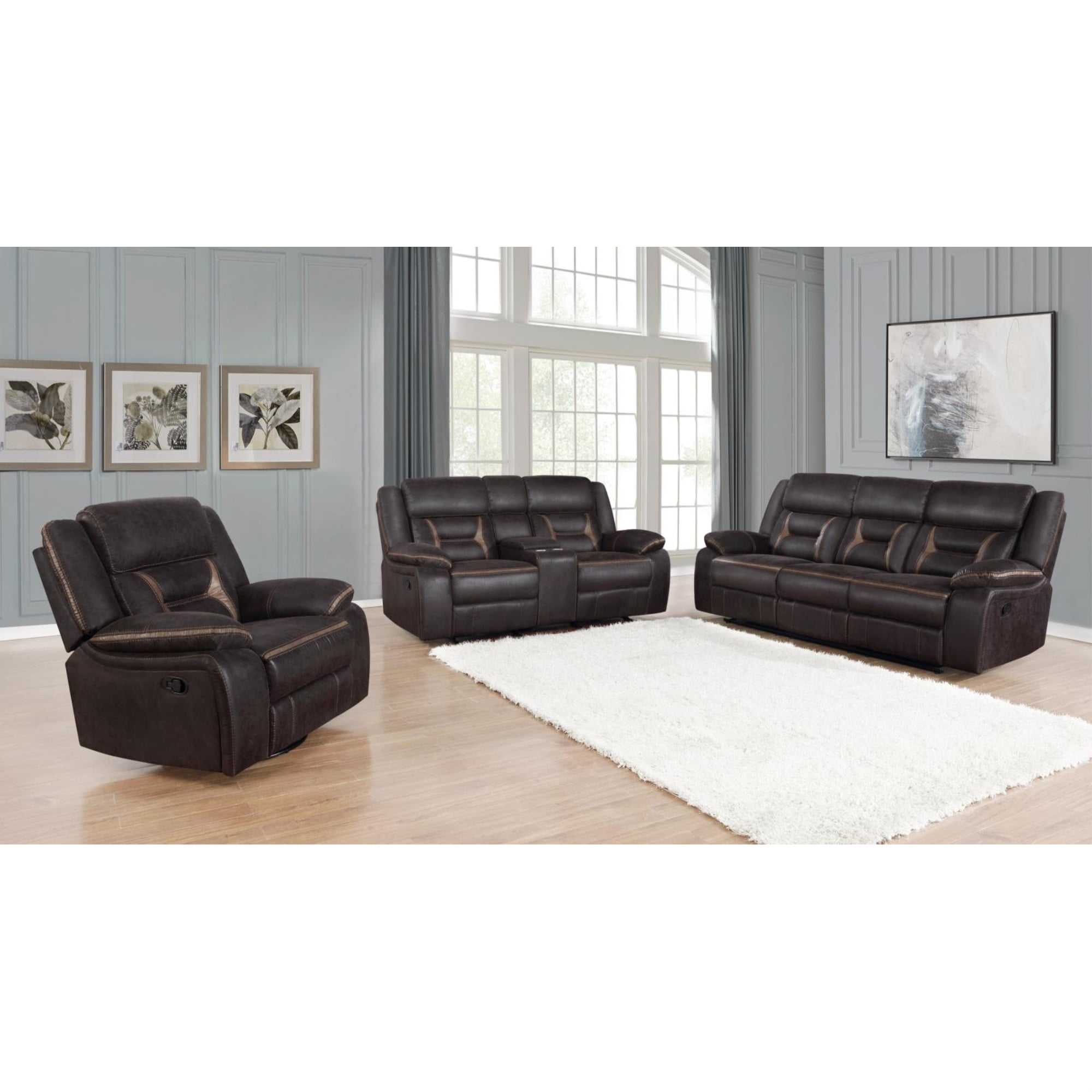 Greer 3-piece Upholstered Reclining Sofa Set Brown