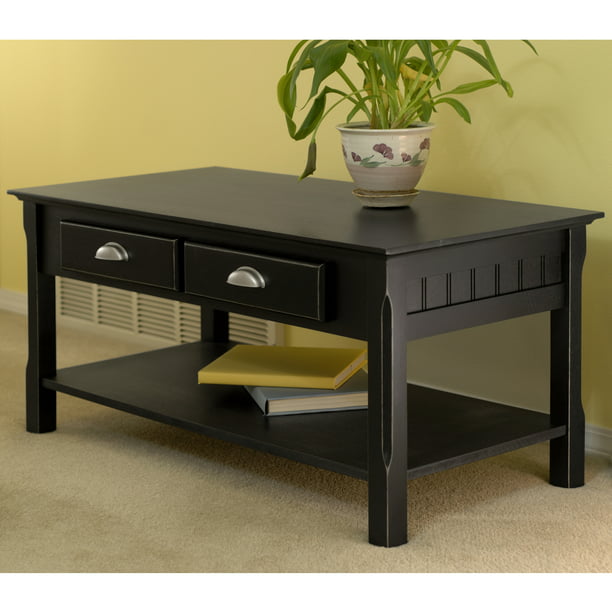 Winsome Wood Timber Coffee Table With Two Drawers Black Finish Walmart Com Walmart Com