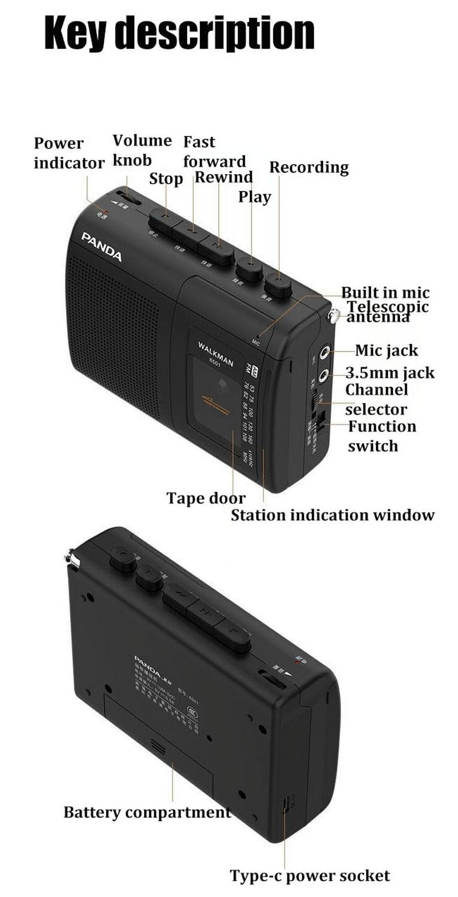 Portable Tape AM/FM Radio Retro Cassette Music Player Walkman Tape Recorders With Loudspeaker Support 3.5mm Headphone Play