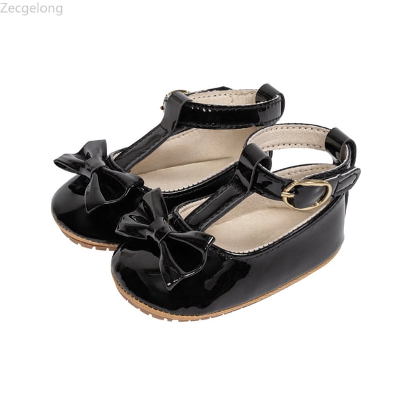 Zecgelong Baby Girls First Walking Shoes Shiny Leather Bowknot Shoes Soft Sole Toddler Dress Shoes Girls Princess Sandals Size 4M Black