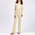 thumbnail image 5 of Lovskoo 2024 Women's Sweater Set Casual Knitted Pullover Loose Solid Color Long Sleeved High Neck Knit Sweater Wide Leg Pants Sweater Two-Piece Set Beige, 5 of 6