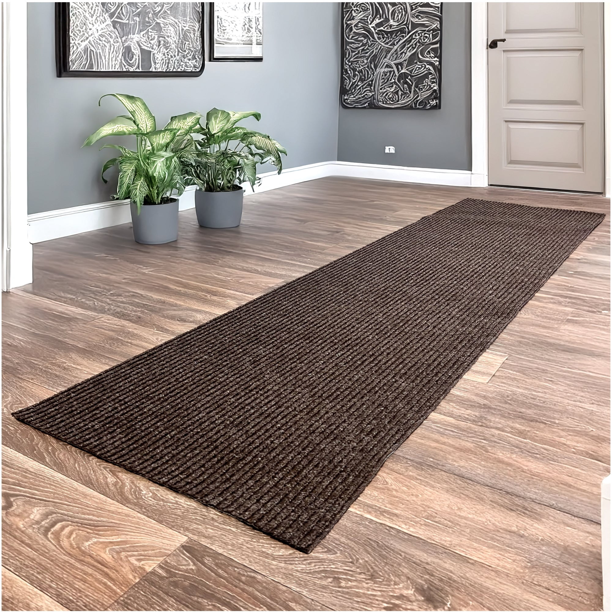 Koeckritz Rugs 4' x 14' Brown Heavy Duty Non-Slip Indoor/Outdoor Rug, All-Weather Doormat