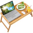 thumbnail image 4 of Bed Tray Table Folding Legs with Handles Breakfast Food Tray for Sofa,Bed,Eating,Drawing,Platters Serving Lap Desk Snack Tray (Bamboo Medium), 4 of 8