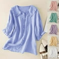 thumbnail image 4 of Liquidation de Chemises pour Femmes T-Shirt Mélangé pour Femmes Chemise Ample en Lin à Manches Courtes Rétro à Col Rond Amincissante Grande Taille, 4 of 4