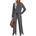 thumbnail image 3 of EASYBRAUS Women 2 Piece Sweatsuit Set Long Sleeve Crewneck Sweatshirt Wide Leg Split Pants XS-XXL, 3 of 5