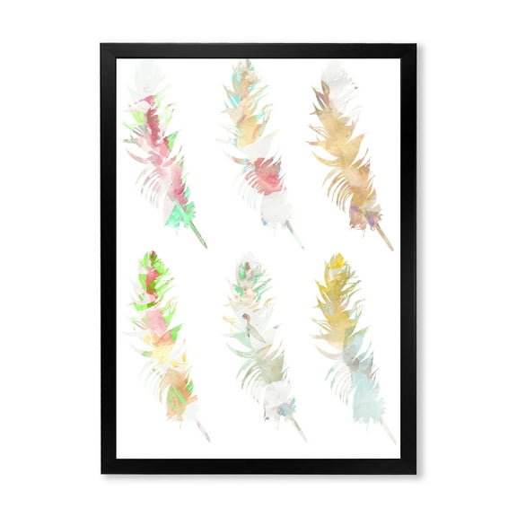 Designart 'Vibrant Boho Art Feather In Rustic Bright Colors' Bohemian & Eclectic Framed Art Print