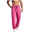 thumbnail image 3 of Men's Casual Trousers Men Straight Leg Multiple Pockets Pants for Daily Wear Hot Pink,M, 3 of 7