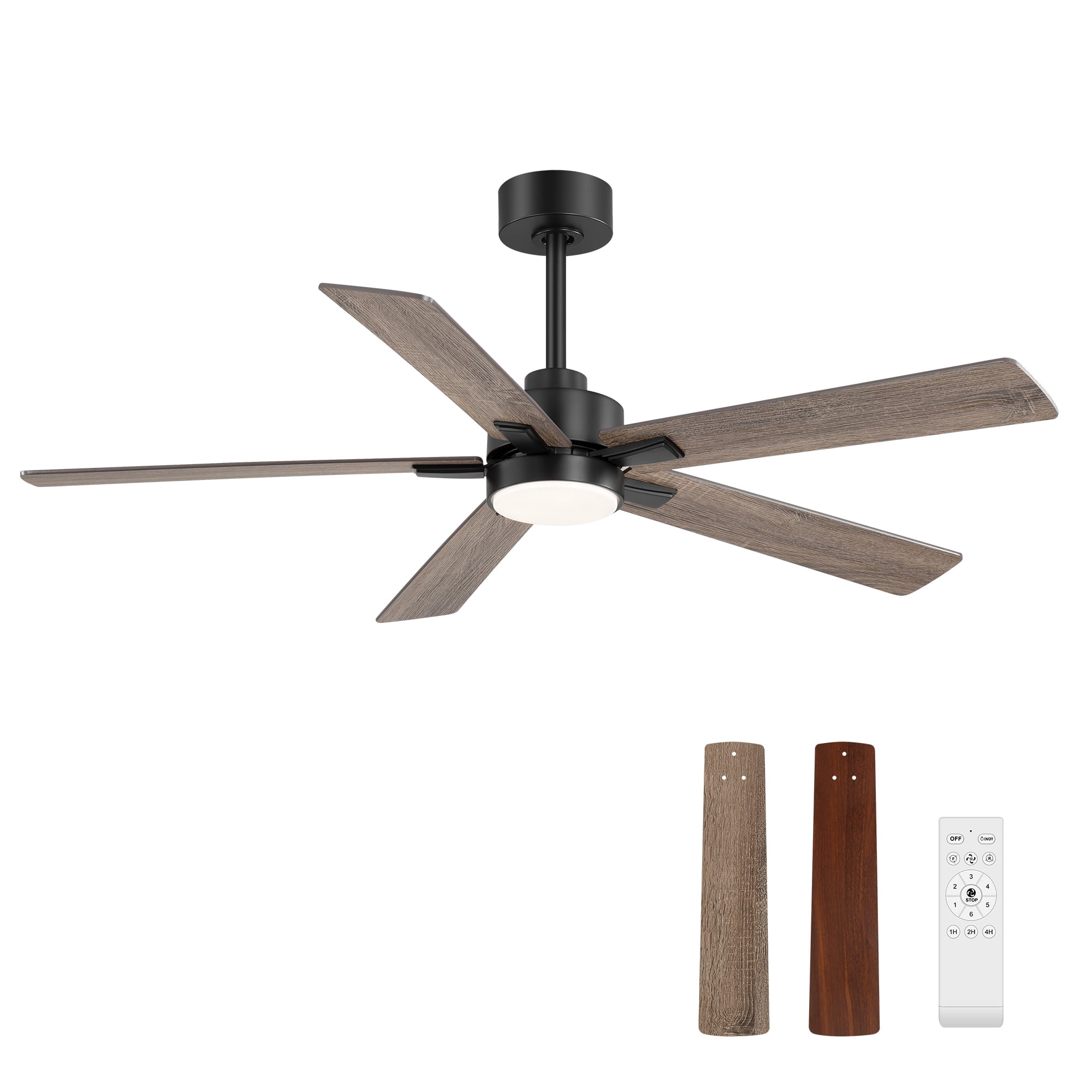 Breezary 52-IN LED Ceiling Fan with Light Kit and Remote- 5 Blade Black Walnut