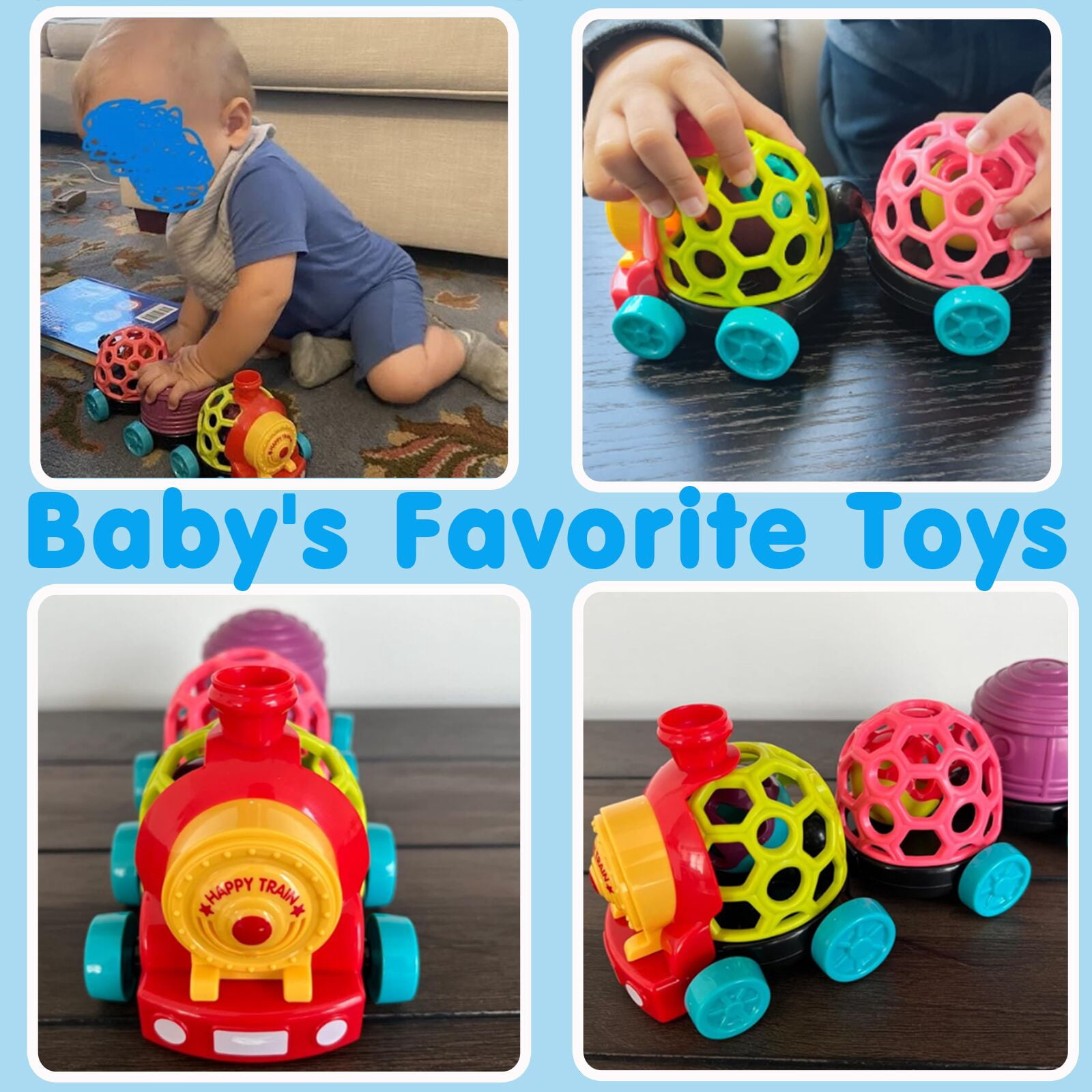 Wanonoo Baby Car Toys for 1 Year Old Boy Gifts, Musical Train Toy for Toddlers 1-3 Soft Rattles Push Developmental Baby Boy Toys for 6-12 12-18 Months Birthday Christmas Gifts for Toddler 1-3