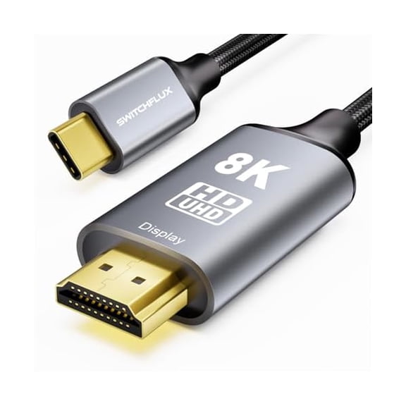 USB C to HDMI 2.1 Cable 6Ft (8K@60Hz,4K@144Hz,2K@240Hz) Type-C to HDMI Braided Cord,[Thunderbolt 3/4/5 Compatible] for iPhone 15 Series,MacBook Pro/Air,iPad Pro,Surface,Dell,HP