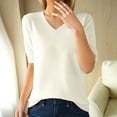 thumbnail image 2 of White T-Shirts for Women, Elbow-Length Plain T Shirts for Women, Cotton Casual Tops for Women, Women's Fashion Sweater V Neck Half Sleeve Loose Base T Shirt Top, 2 of 9