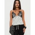 thumbnail image 6 of Women Polka Dot Print Tank Top Lace Trim Bralette Spaghetti Strap Y2k Camisole White Polka Dots L, 6 of 9