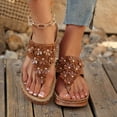 thumbnail image 2 of Rokment Women's Flower Orthopedic Flip Flops with Massage Sole Comfortable Arch Support Platform Wedge Walking Thong Sandals Boho Beach Casual Leather Dress Slip on Slides for Vacation Brown Size 6, 2 of 7