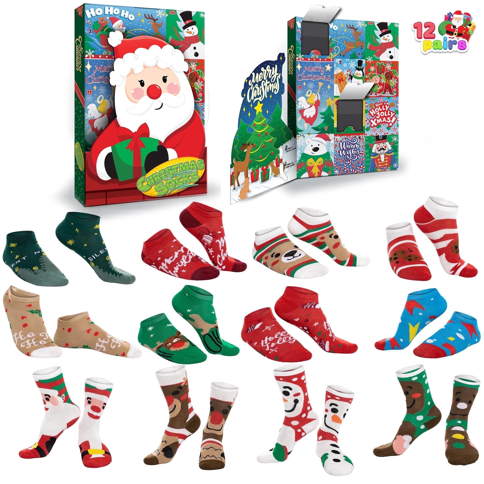 Joyfy 2026 Christmas Advent Calendar, 12 Days Christmas Warm Cotton Socks for Women, Countdown Calendar with 8 Low Cut Socks & 4 Knee High Socks