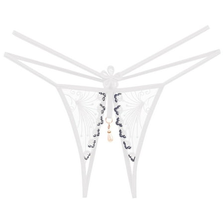 Women Sexy Panties White String Thong Pearl Panty Funny Thongs for Women One Size