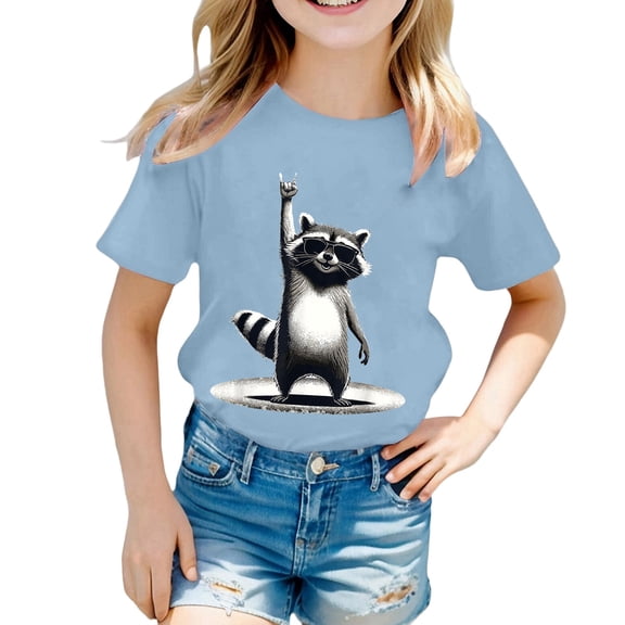 YUEHUA Girls Graphic Tees 10-12 Girls Summer Short Sleeve T Shirt Cute Animal Print Casual Loose Fit Tee for Kids Comfortable Daily Wear Top for Girls Ages 5 14, Size 4-5 Years
