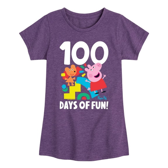 Peppa Pig - 100 Days Of Fun - Girls Toddler And Youth Fitted Short Sleeve Tee