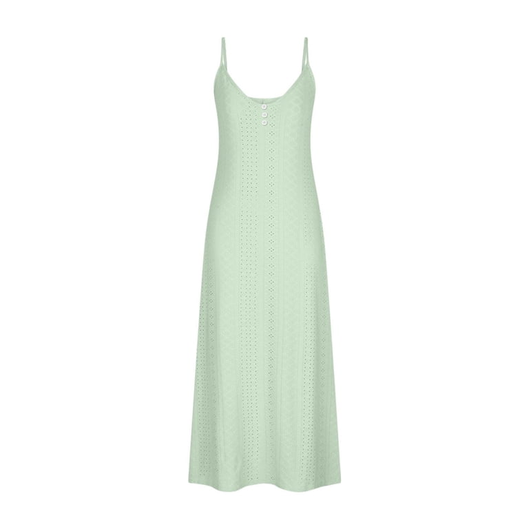 Plus Size Dresses, Women Casual Holiday Style Hollow Out Long Dress Solid  Color Loose Sleeveless-Neck Camisole Dress(Mint Green,XL) - Walmart.com