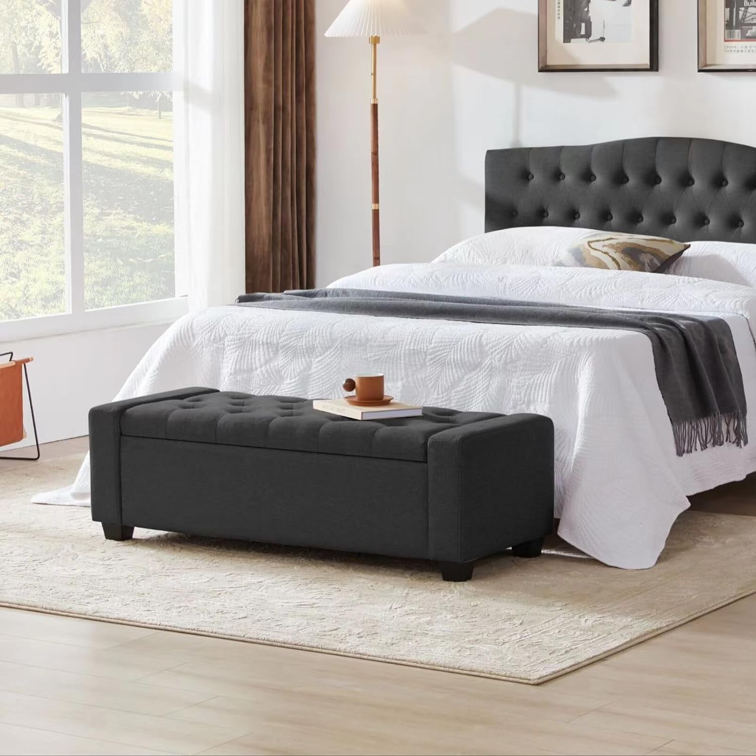 Weture Modern Ottoman Bench with Storage, Safety Hinge & Seating, 330 lb Limit, Dark Gray