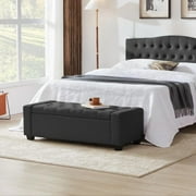 Weture Modern Ottoman Bench with Storage, Safety Hinge & Seating, 330 lb Limit, Dark Gray