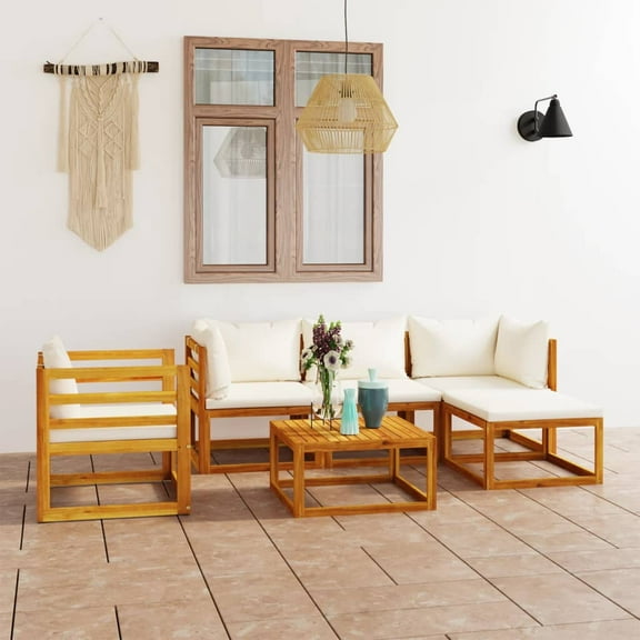 vidaXL 6 Piece Garden Lounge Set with Cushion Cream Solid Acacia Wood, 3057635