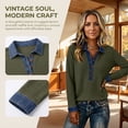 thumbnail image 5 of Textilo Denim Collar Pullover Sweaters for Women Patchwork Denim Waffle Knit Sweater Long Sleeve Half Button Collared Tops Retro Loose Fit 2026 Fall Winter Fashion Outfits,Navy 2XL, 5 of 6