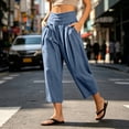 thumbnail image 2 of Miluxas Women's Wide Leg Cropped Pants Elastic High Waist Business Casual Loose Trousers with Pockets Lightweight Summer Lounge Pants Navy, 2 of 5