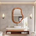 thumbnail image 2 of LuxenHome Natural Wood Finish Asymmetrical MDF Frame Wall Mirror, 31.5” H  x  22.6” W, 2 of 11