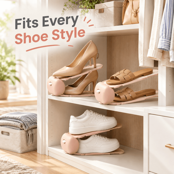 Adjustable Double-Layer Shoe Slots Organizer, Space-Saving Shoe Rack for Sneakers, Heels and Flat