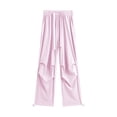 thumbnail image 4 of ManxiVoo Cargo Pants for Women, Women's Summer Thin High Waist Wide Leg Straight Tube Breathable Cargo Pants Dickies Work Pants Pink1 M, 4 of 4