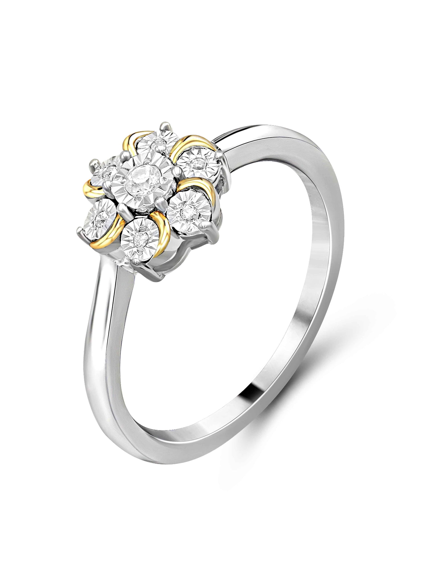 JewelersClub Diamond Rings for Women – Accent White Diamond Ring Jewelry– Two Tone Sterling Silver Bands for Women –– Flower Ring by JewelersClub