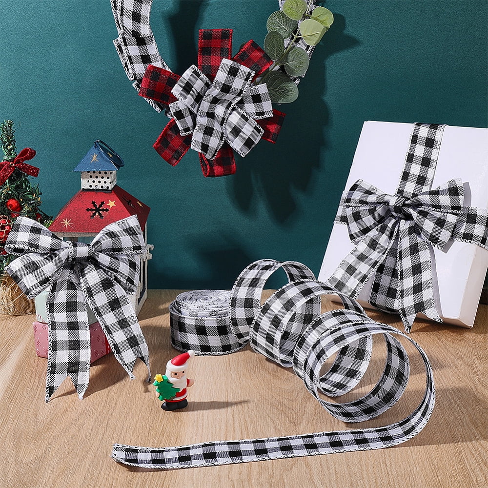1 Roll Polyester Ribbon Tartan Pattern for Christmas Gift Packaging Black 1-1/2 inch(38mm) about 19.69 Yards(18m)/Set DIY