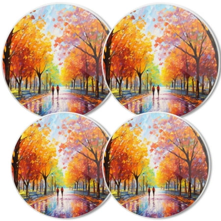 

Gas Stove Burner Cover White Electric Stove Top Protector Easy to Clean Autumn Boulevard In Oil Painting With Walking Figures
