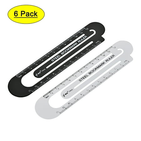 12cm Bookmark Straight Ruler Paper Clip Design Metric Steel Measuring Tools 6 Pack