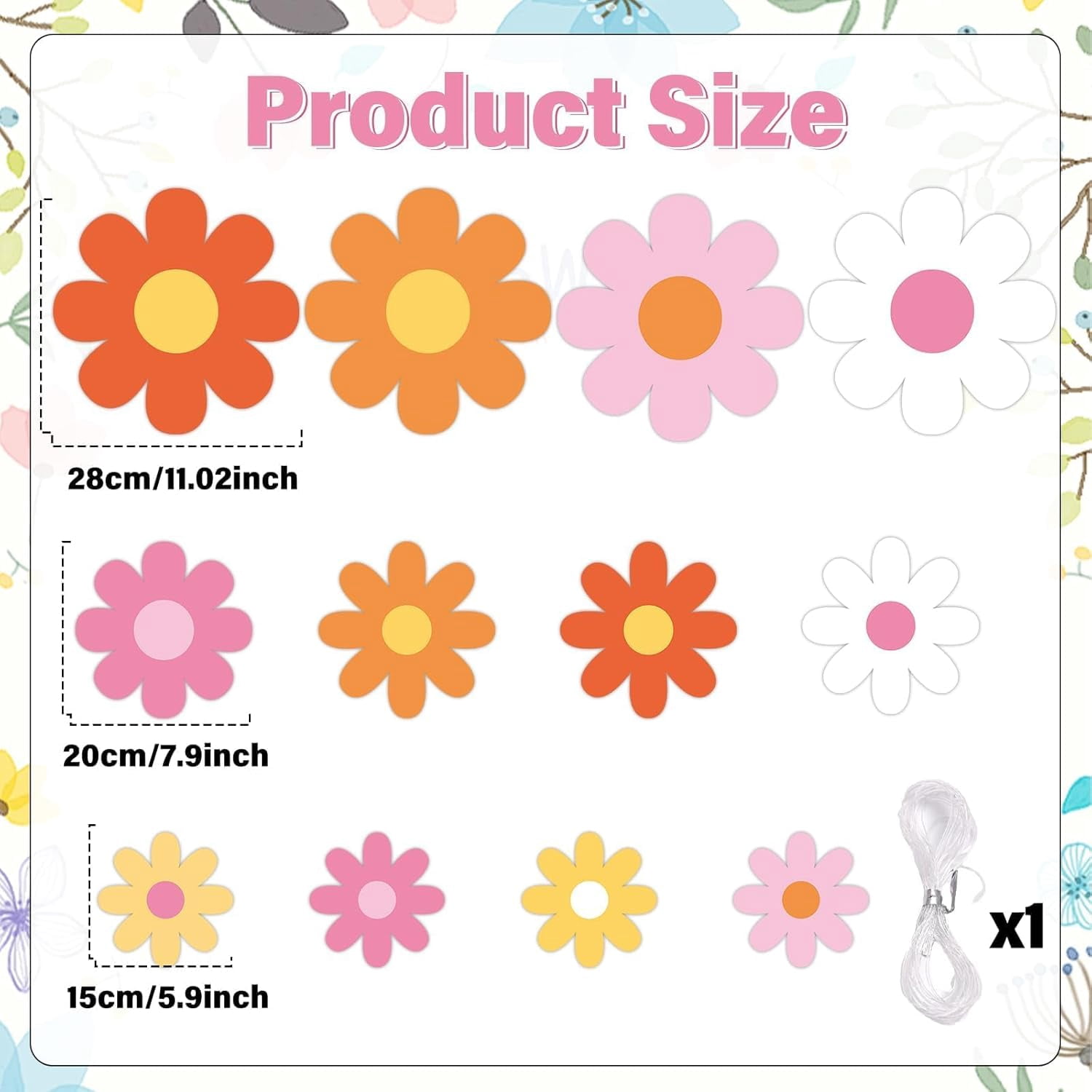 24 Pcs Daisy Party Banners Decoration Groovy Hanging Garland Colorful Flowers Paper Cutouts Hippie for Spring Birthday Shower Wedding Parties Favor Supplies