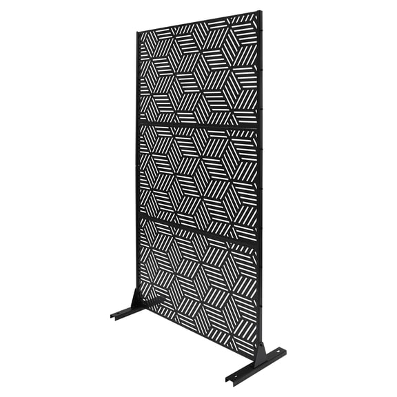 Wildnix Stylish Patio Privacy Screen with Rhombic Pattern, Freestanding, Black Galvanized Steel Design, Ideal for Indoor or Outdoor Spaces