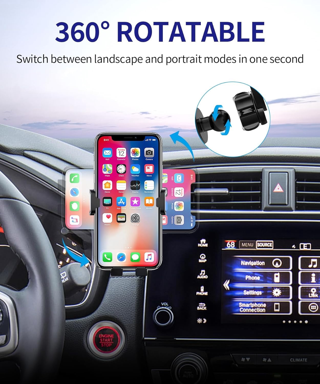 Car Phone Holder for 2017-2022 Honda CR-V / 2020-2022 CRV Hybrid Auto Accessories Navigation Bracket Interior Decoration Mobile Cell Phone Mount, 360° Rotation