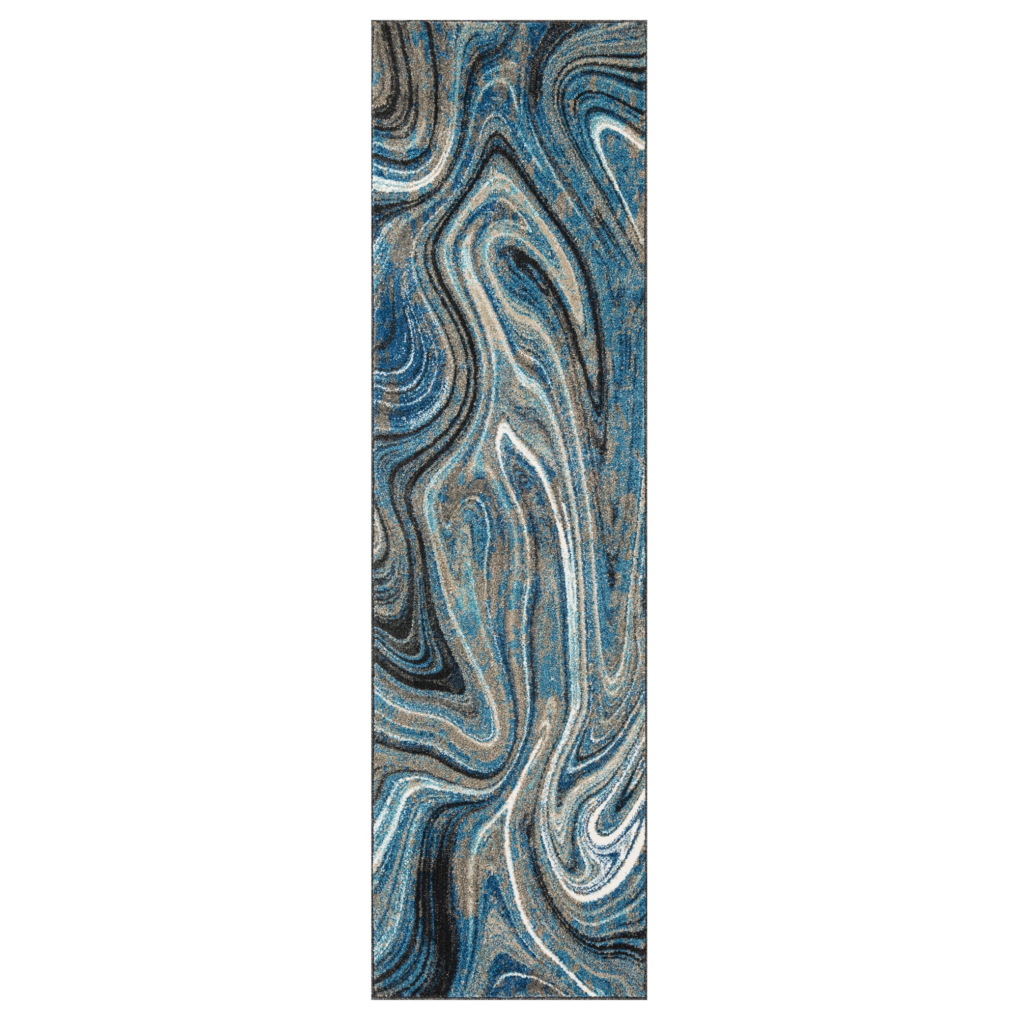 Allstar Rugs 2' 0" x 6' 11" Blue Modern Abstract Themed Polypropylene
