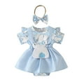 thumbnail image 1 of MIASHUI Robe Barboteuse pour Bébé Fille à Manches Courtes, Justaucorps à Volants, Ourlet de Jupe, Tenue, Bleu, 6-9 Mois, 1 of 6