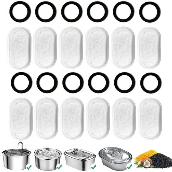 Cat Water Fountain Filters, Replacement Filters for 3.2L/108oz 2L/ 67oz Stainless Steel Pet Drinking Fountains (12 Carbon Filters   12 Sponges)