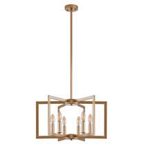 22" 6-Light Geometric Chandelier - Industrial Pendant Lighting for Living Room, Dining Room, Kitchen - Modern Golden Metal (Bulb Not Included)
