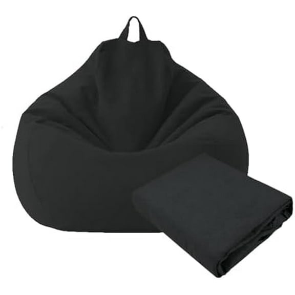 Large Small Lazy Sofas Cover Chairs Without Filler Linen Cloth Lounger Seat Bean Bag Pouf Puff Couch Tatami Living Room Beanbags (Black, 70x80cm)