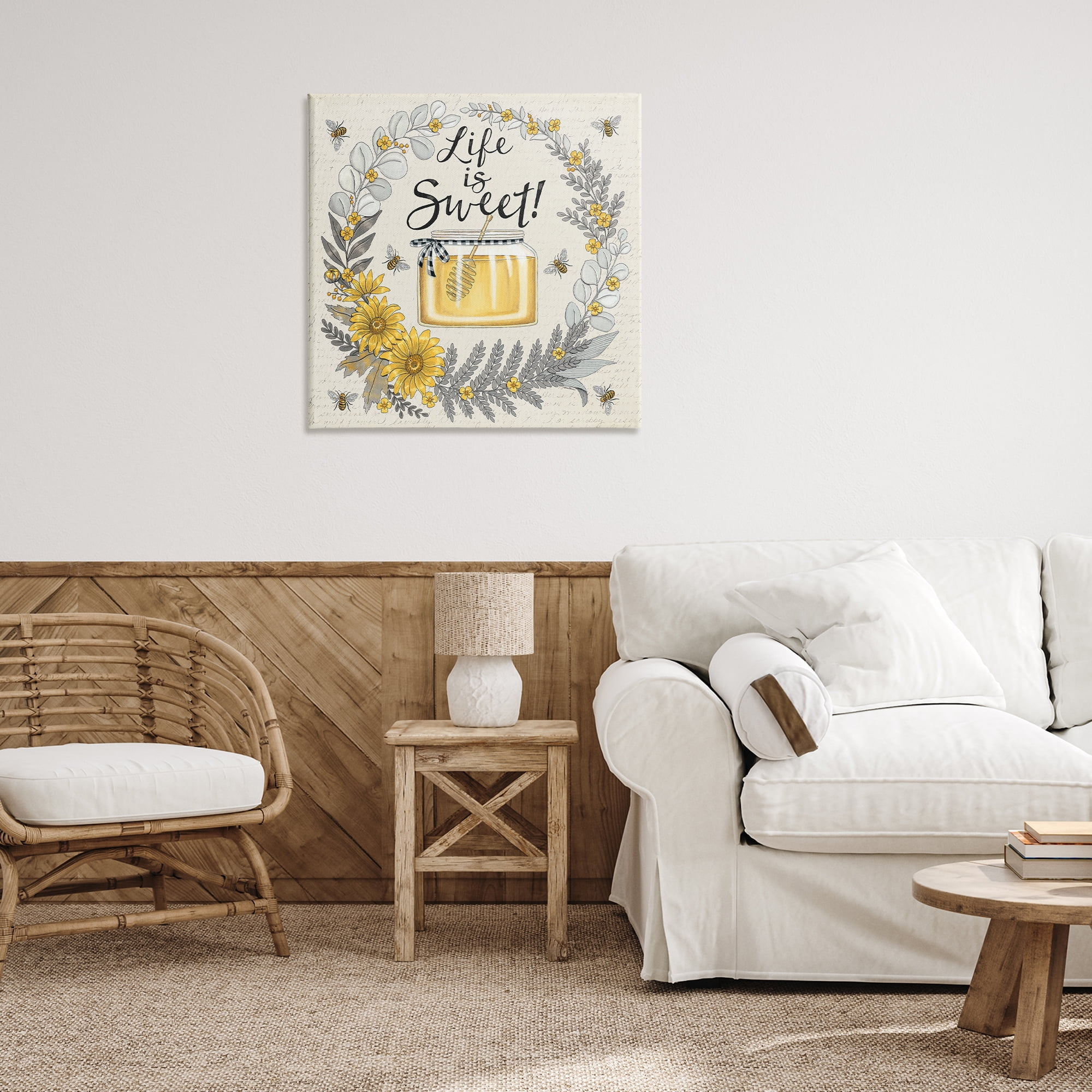 Stupell Industries Life Is Sweet Wreath Plants & Flowers Painting Wrapped Canvas Art Print Wall Art, 30 x 30