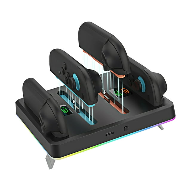Base de carga para Nintendo Switch 2 Joy-Cons - Estación de carga para hasta 4 controles de Switch con iluminación RGB, indicadores LED y alertas audibles, puerto Type-C